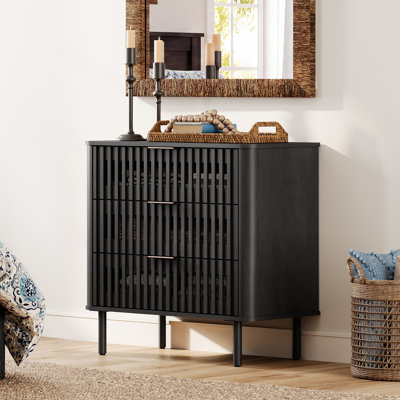 Nightstand With Curved Profile Design and Large Drawers, Mid Century Modern Wooden Nightstand With Drawer for Living Room, Sofa Office