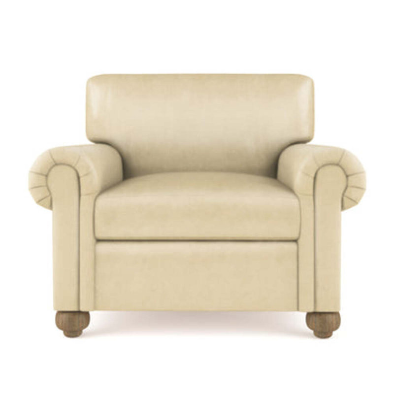 Leroy Leather Armchair, 36" H x 41" W x 49" D, Weathered, Box Weave Linen Chocolate