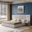 King Size Chenille Upholstered Bed Frame With Integrated Bedside Table And Adjustable Lamp-448900236-448900238