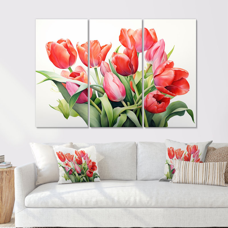Tulipes Minimalisme Dream I - Ensemble de décorations murales de tulipes, Toile tendue, H 32 po x l 48 po x P 1 po
