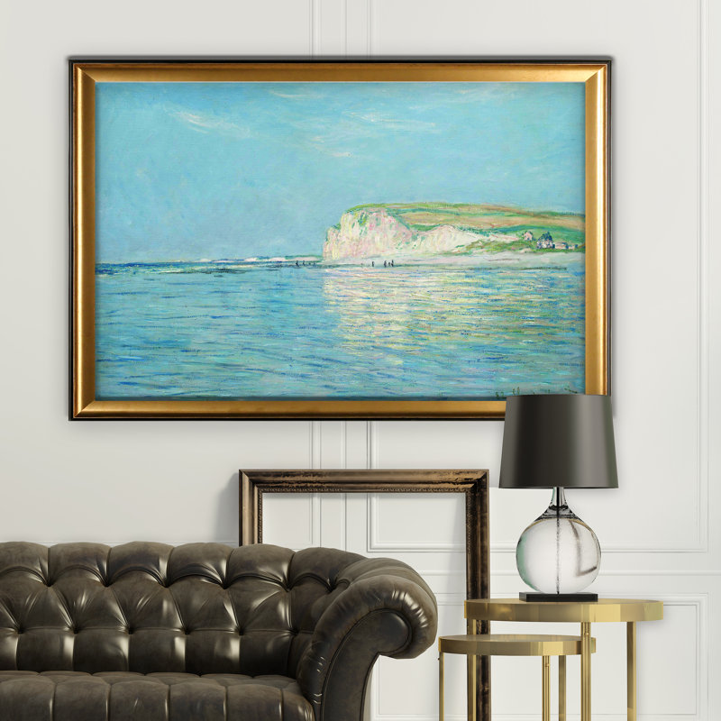 « low marée » par claude monet», reproduction de peinture à l’huile, H 28 po x l 38 po x P 1,5 po, Cadre doré, Blanc mat