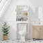 Armoire de rangement au-dessus de la toilette avec tablette réglable, organisateur d'économie d'espace de salle de bain avec portes doubles et tablette ouverte, support de toilette autoportant pour petite salle de bain