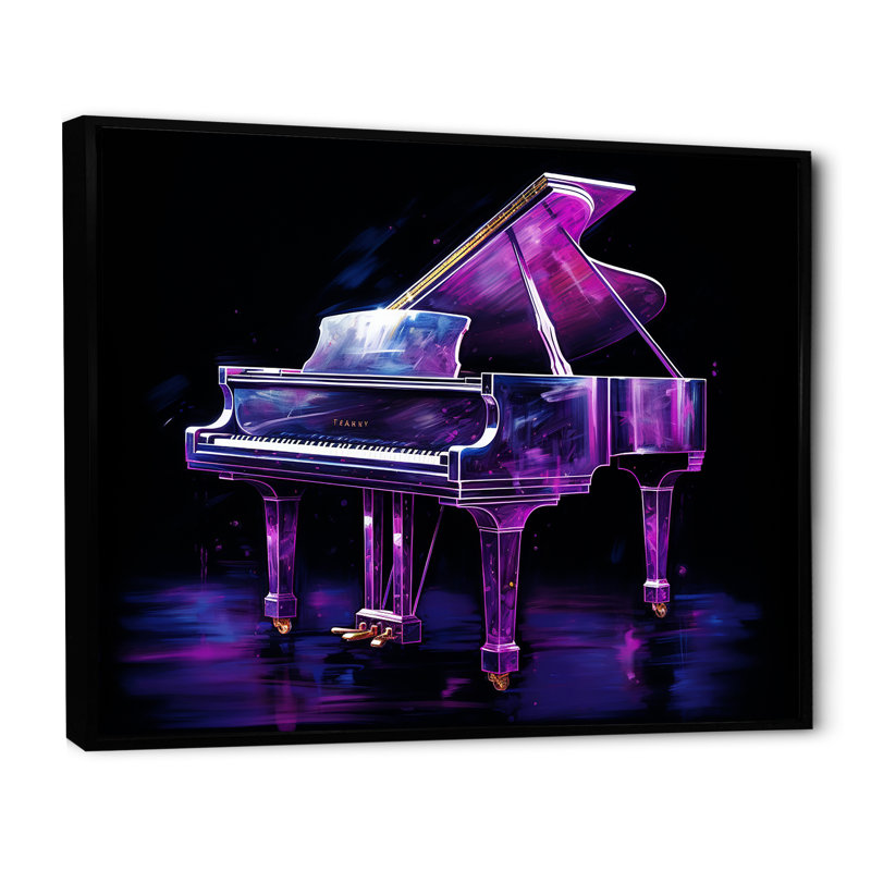 " Purple Piano Neon Nocturne III ", Black Floater Framed, 34" H x 44" W
