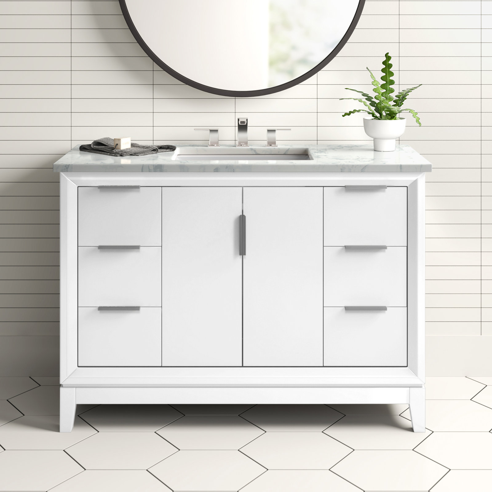48" Eucalyptus Single Bathroom Vanity, White, Chrome