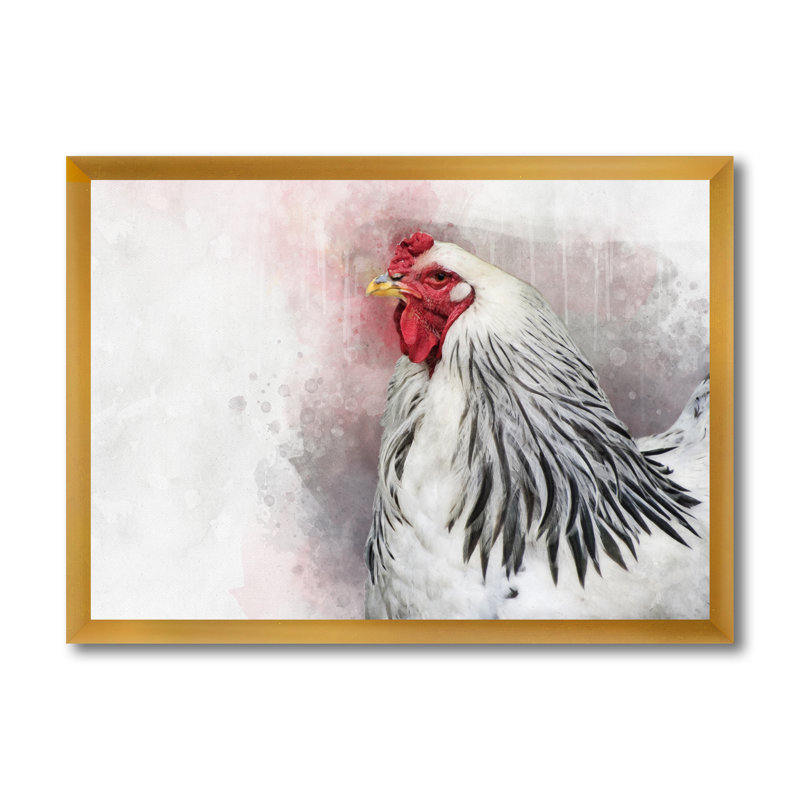 «White Columbia Brahma Rooster Bird», reproduction sur toile, H 30 po x l 40 po x 1,5 po, Toile encadrée d'or