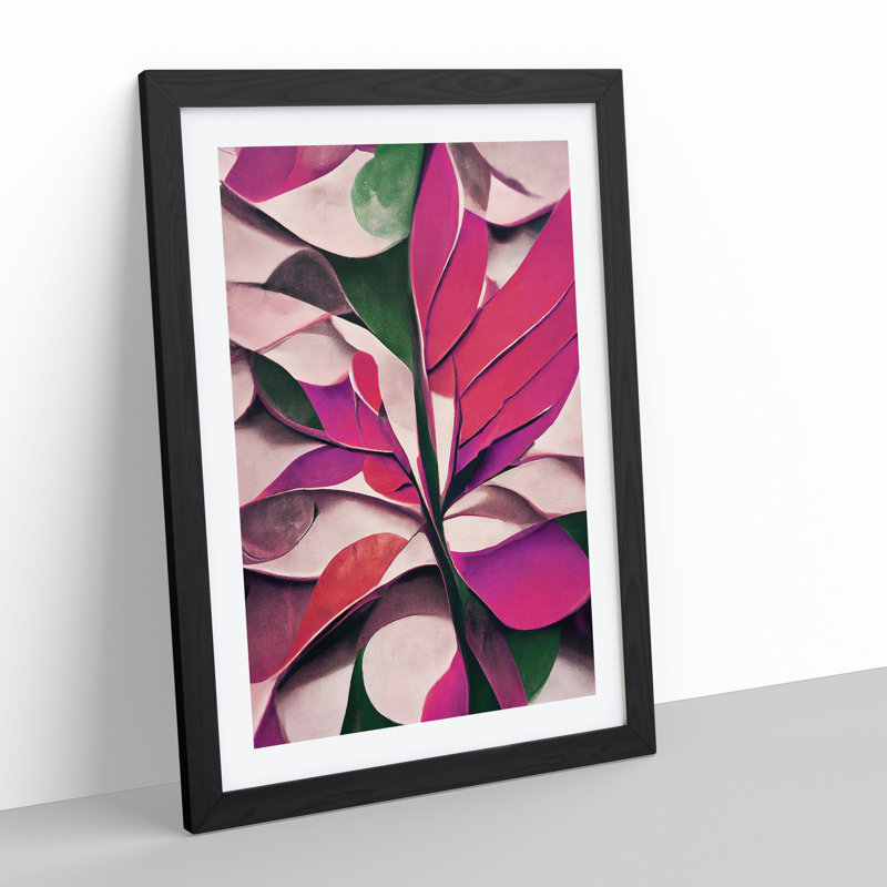 Abstract Leaf Art No.4 - Wall Art, Black Framed, 66cm H x 48cm W, White