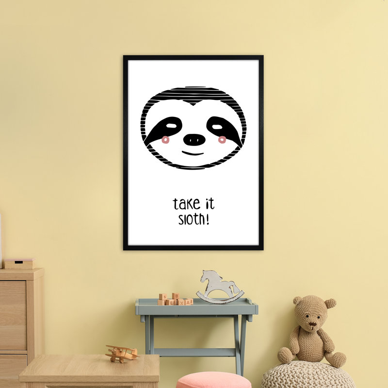 Sloth by Miniofmine - Print, 88cm H x 64cm W x 3cm D, Brown Framed