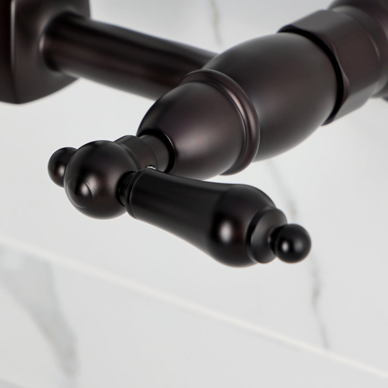 Kingston Brass Heritage Double-Handle 2-Hole Wall-Mount Bridge Kitchen Faucet, Oil Rubbed Bronze