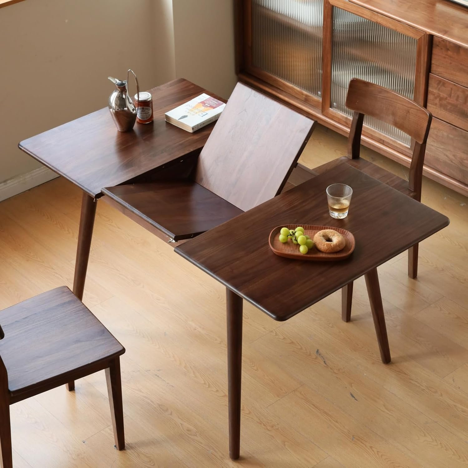 Solid Extendable Dining Table, Brown Oak