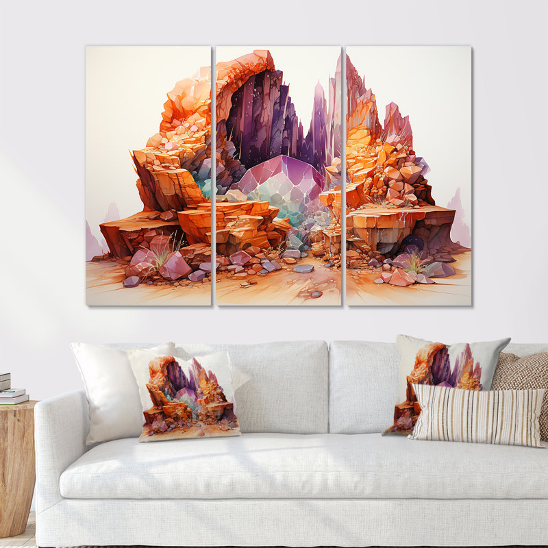 Ensemble de salon coloré en pierre Geode Scenery Minimalisme I - Stone Geode, H 28 po x l 36 po x P 1 po, Toile tendue