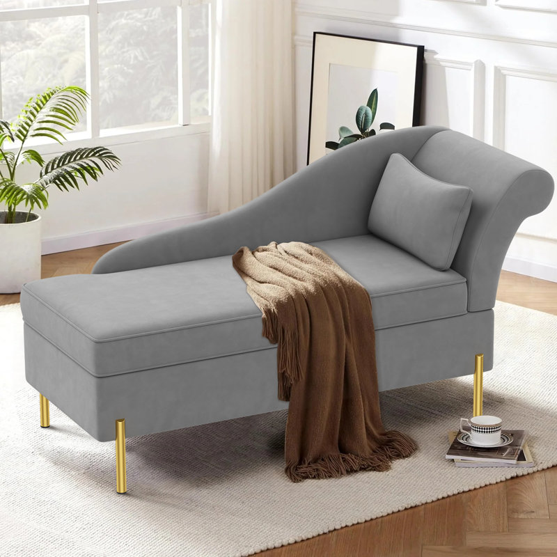 Chaise longue avec rangement en velours Yasmim, Gris