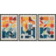 Abstrait, couleurs vives et abstraites «Œuvre abstraite et audacieuse bleu orange contemporain, images bohème de style Mid-Century moderne, impression numérique sur toile 3 pièces  -100707260-100707261