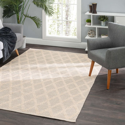 Tapis texturé en coton tissé à la main gris diamant / ivoire
