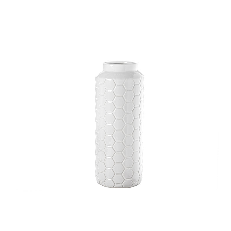 Pendelton Ceramic / Porcelain Table Vase, White, 15.75" H x 6.5" W x 6.5" D