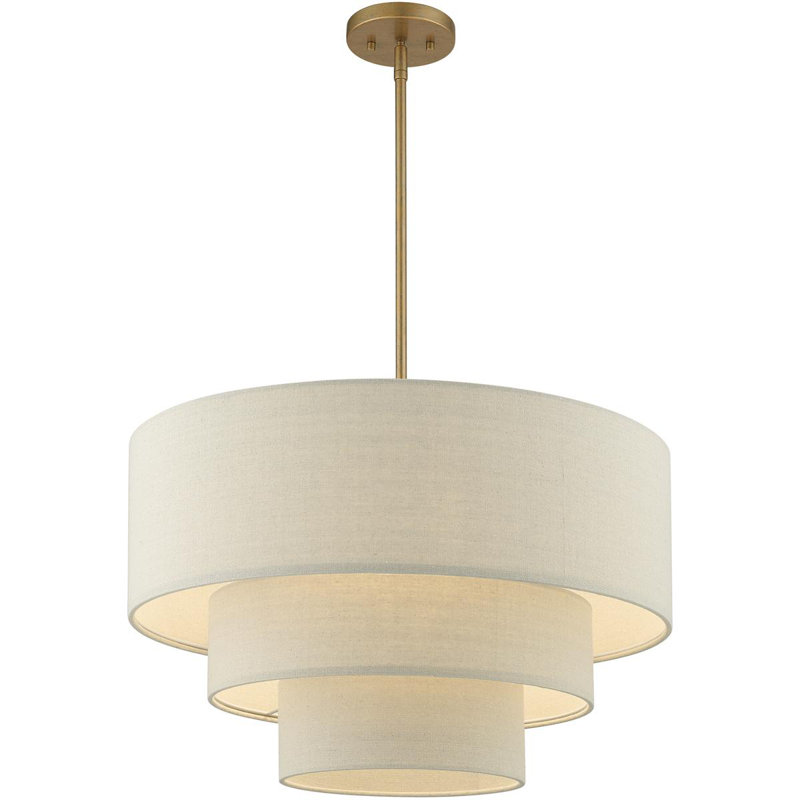 Lustre suspendu 4 lumières en nickel brossé, Blanc, Feuille d'or antique, Parchemin