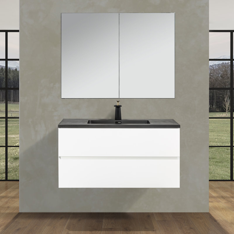 Ensemble de meuble-lavabo mural simple 40 po avec miroir Pembrely Edge