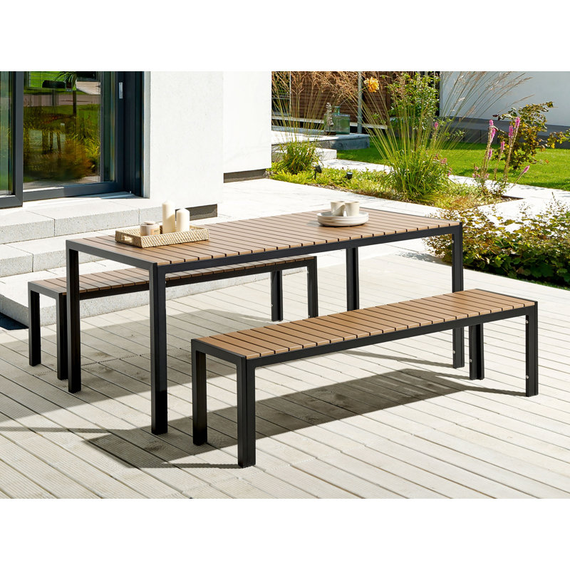 6 - Person Patio Dining Set with Rectangular Table, Black/Light Brown