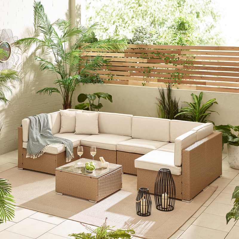 Miacomet Modular PE Rattan Garden Sofa Set and Table for Modern Gardens and Patios (Cover Included), 6