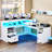 Wade Logan 59'' L-Shaped Adjustable Lift Top Desk with LED Lights & Power Outlets-843217587