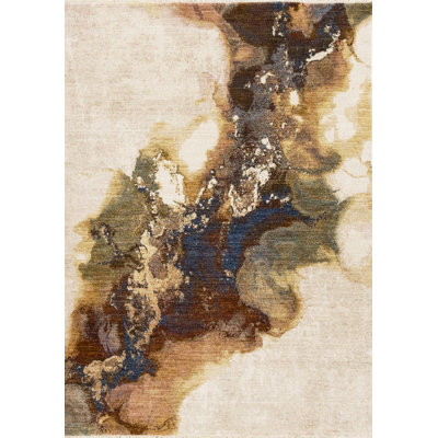 8' X 10' Beige Blue And Brown Abstract Area Rug