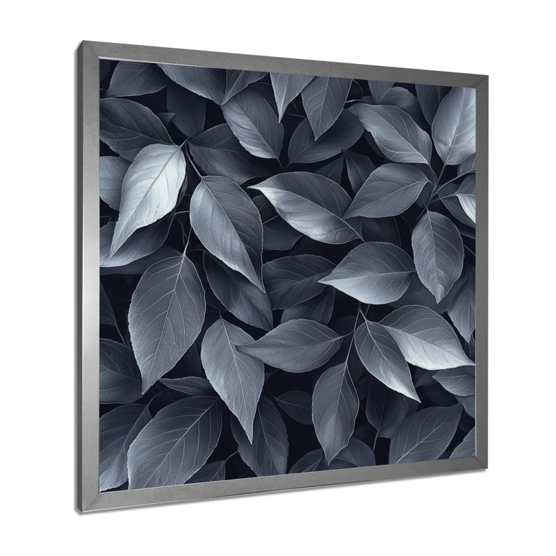 «Slate Grey Leaves Beauty II - Leaves», art mural, H 16 po x l 16 po, Picture Framed Print, Argent argent