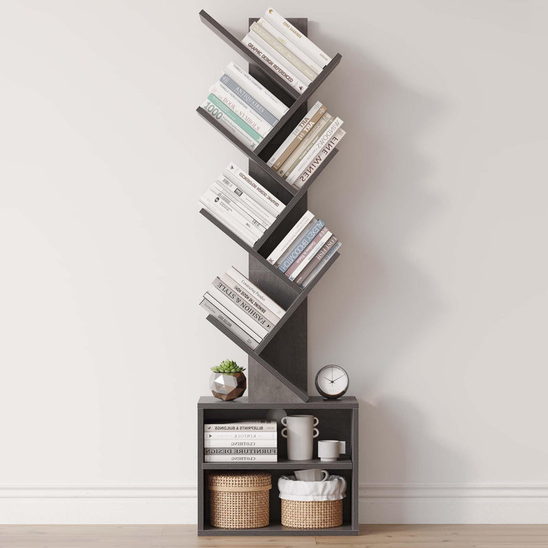 Bibliothèque en forme d'arbre à 6 niveaux, bibliothèque haute et étroite avec armoire de rangement pour petits espaces, White