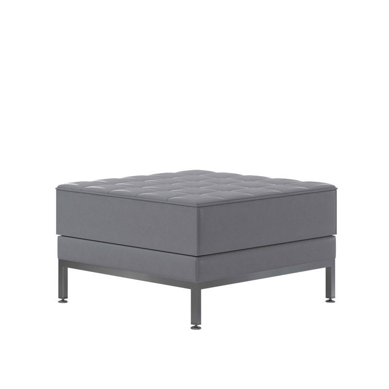 Amjed LeatherSoft Quilted Tufted Modular Ottoman with Stainless Steel Legs, Gray