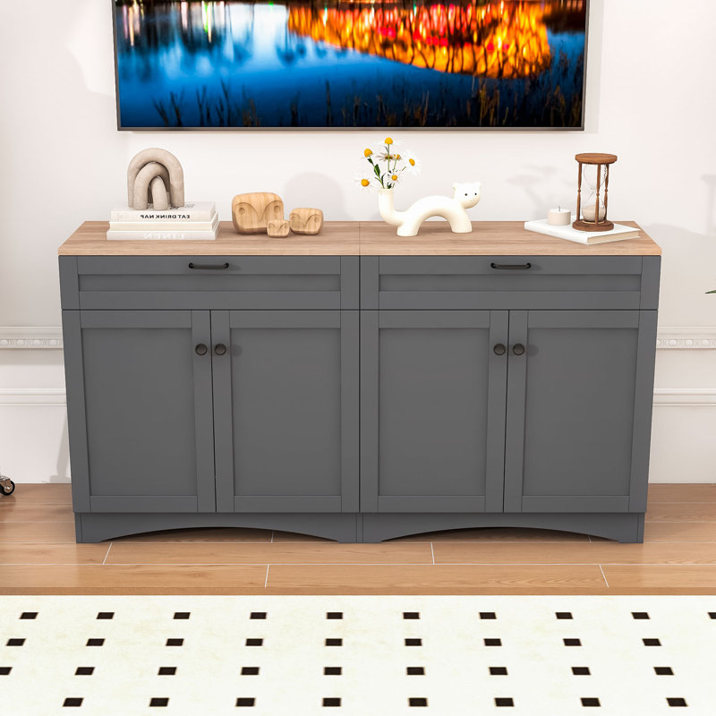 Rustic Multi-Functional Sideboard with Adjustable Shelves & Ample Storage, Gray