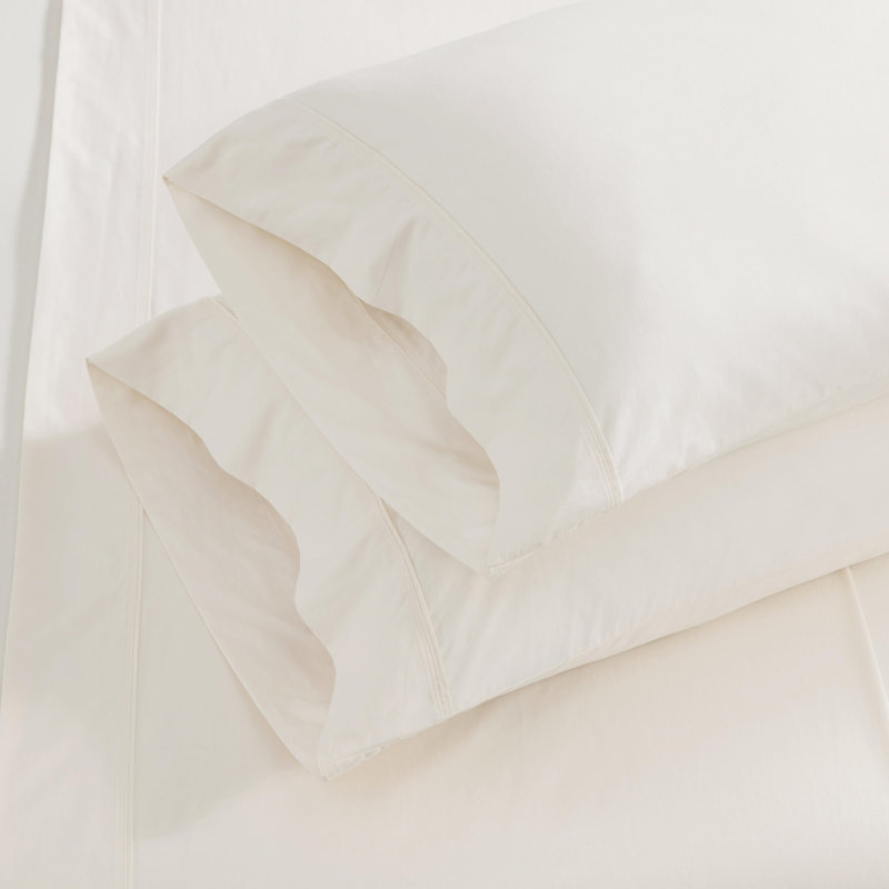 Martha Stewart Skylands Solid Cotton Percale White Sheet Set, Full Sheet Set with 2 Pillowcases, White