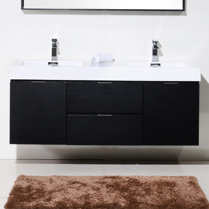 Ensemble de meuble-lavabo double mural 59 po Royka, Noir