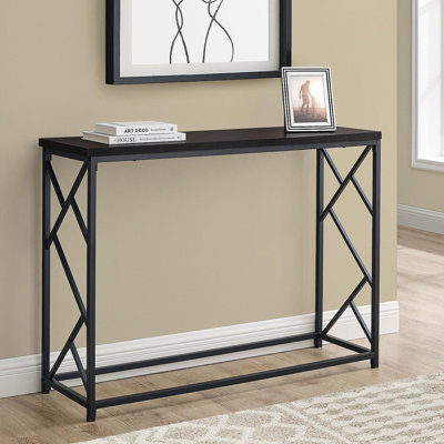 Table d'appoint, console, vestibule, étroit, canapé, salon, chambre à coucher, stratifié brun, métal noir, contemporain, moderne