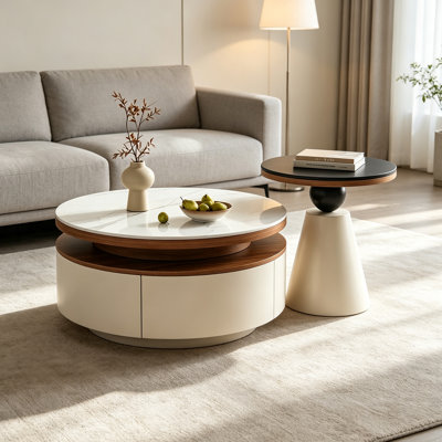 Table basse minimaliste avec dessus en ardoise et tiroirs