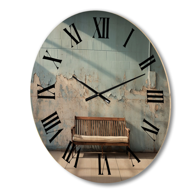 Baseball Bench Minimalism I - Landscapes Oversized Wood Wall Clock, Grand