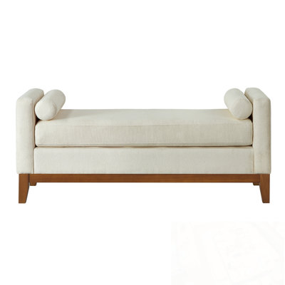 Boucle Fabric Bench with Armrest and Pillows