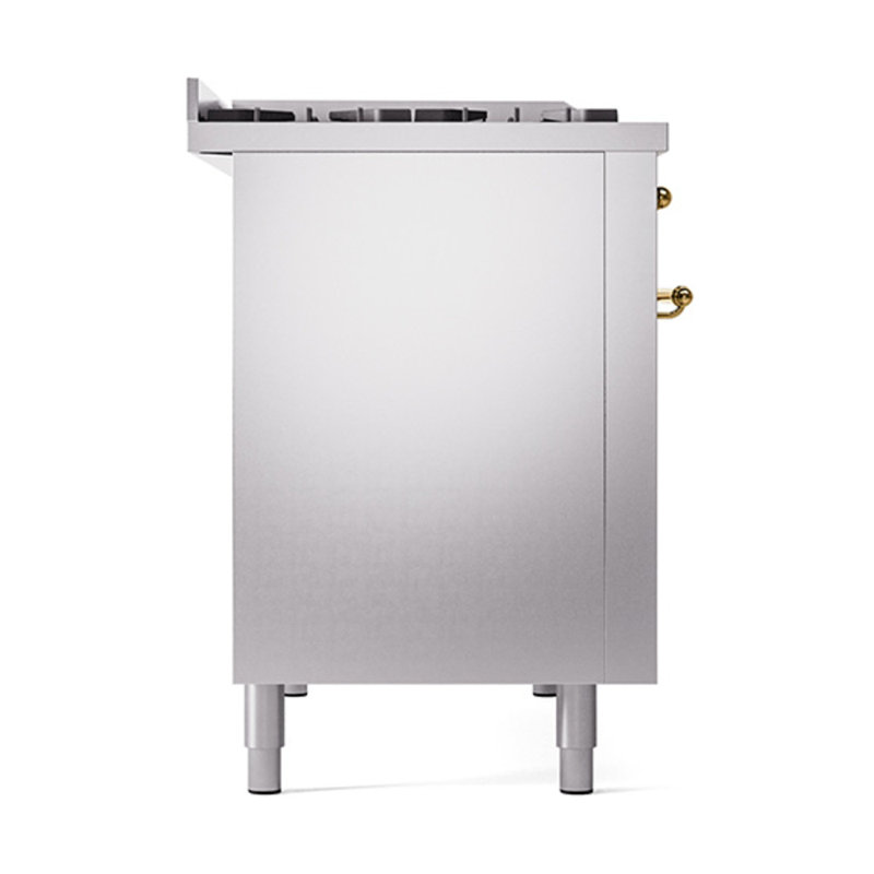 ILVE Nostalgie II Noblesse 48 in Dual Fuel Range, 8 Burner, Griddle, Stainless Steel/Brass, Natural Gas