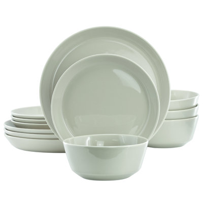  Sunlit Mist 12 Piece Round Stoneware Dinnerware Set in Green
