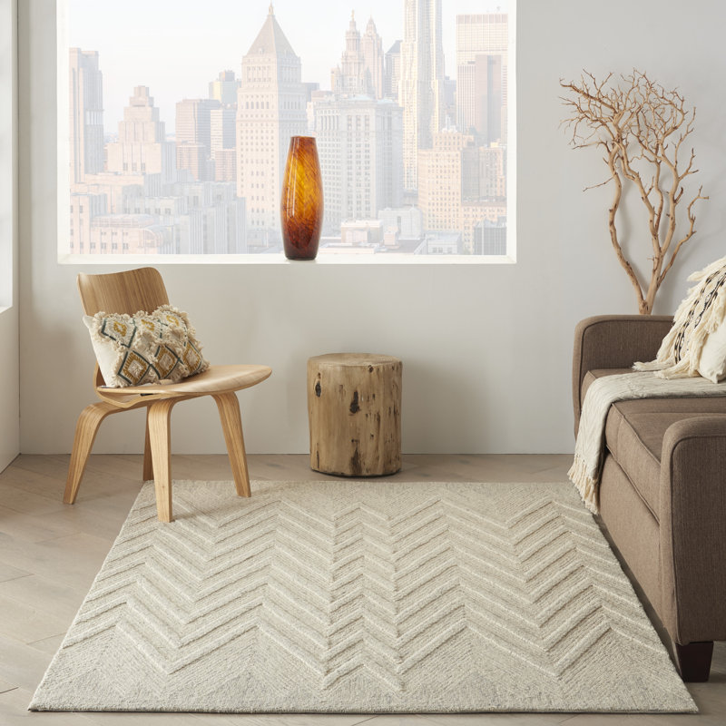 Tapis ivoire fait à la main Jodie, Rectangle 5 pi x 7 pi 6 po