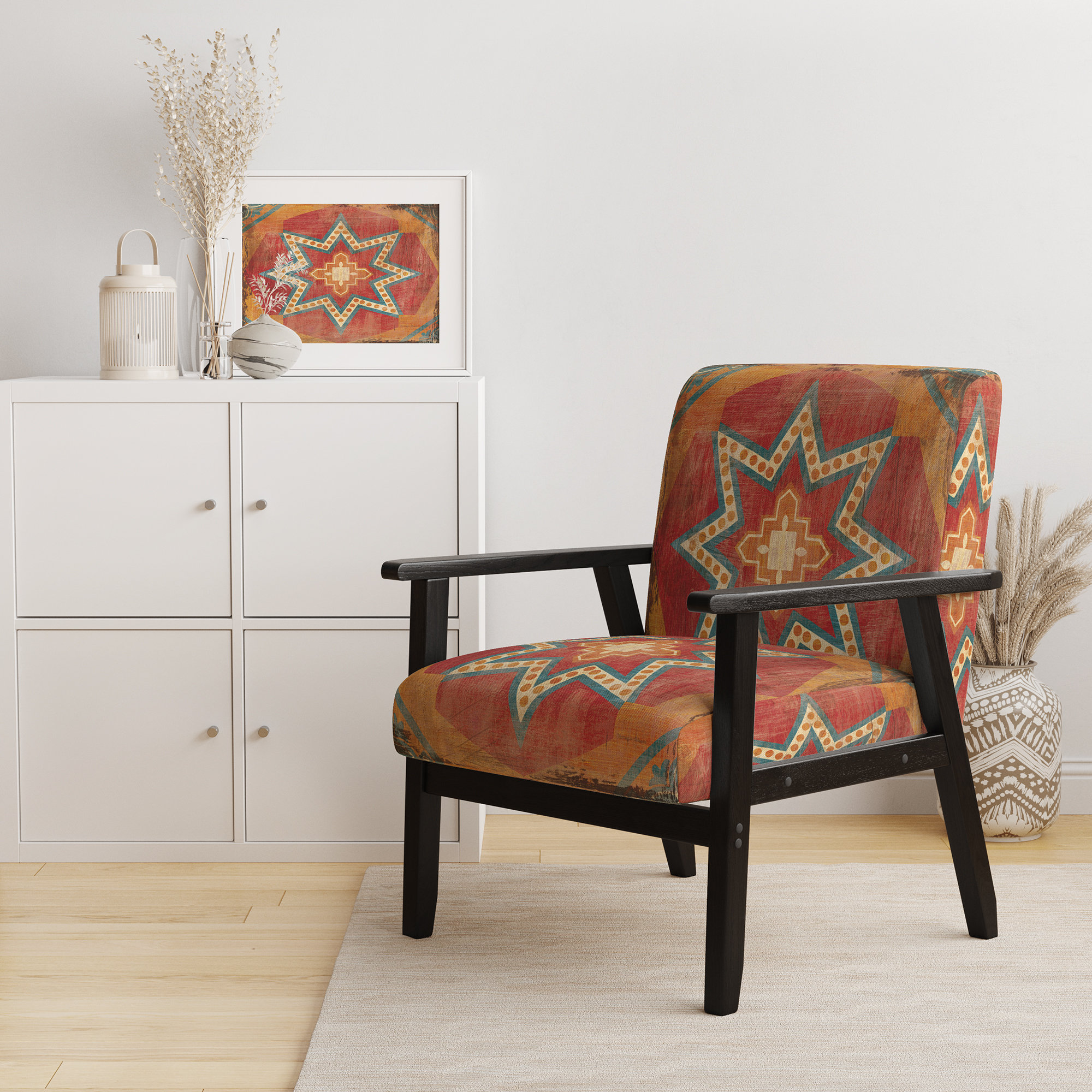 George Oliver Gundry - Moroccan Tiles Collage I - Upholstered Bohemian Chic Velvet Accent Arm Chair & Reviews | Wayfair