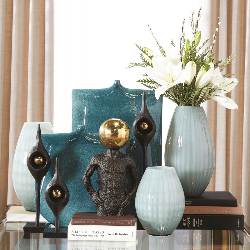 Cased Glass Stripe Vase-Blue, 14" H x 7.75" W x 7.75" D