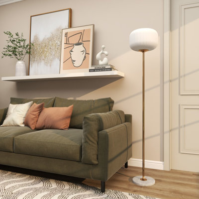 Metal White Floor Lamp with Round Ribbed Shade