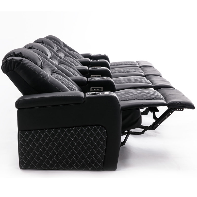 Mehrtens Broadway 4 Seater Electric Recliner Cinema Sofa, Black/White