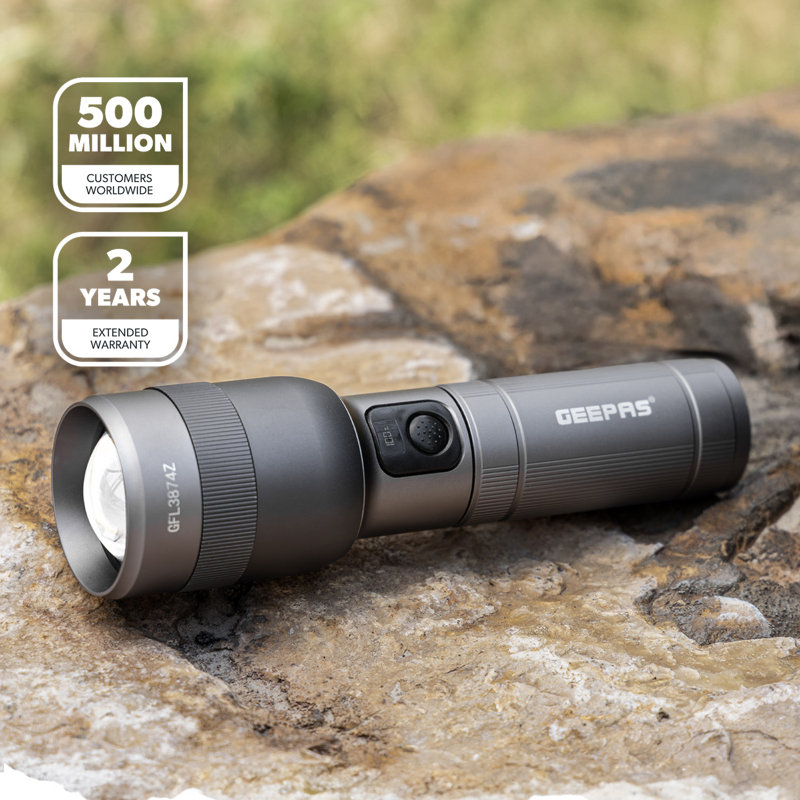 GEEPAS Zoomable LED Digital Flashlight | 3000 Lumen Super Bright Powerful 10000mAh Type-C Rechargeable | 12H Runtime 6 Modes | Waterproof Pocket Size Torch for Power Cuts Emergency Camping Hiking 60W