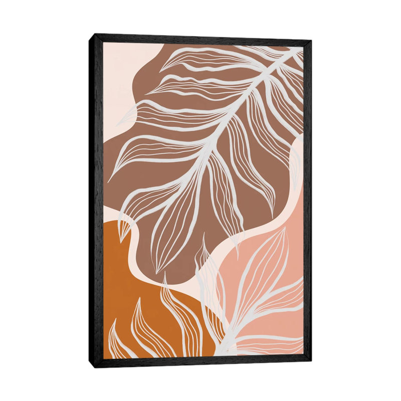 Organic Shapes & Palm Leaves by Alisa Galitsyna - Print on Canvas, Black Framed, 66.04cm H x 45.72cm W x 3.81cm D