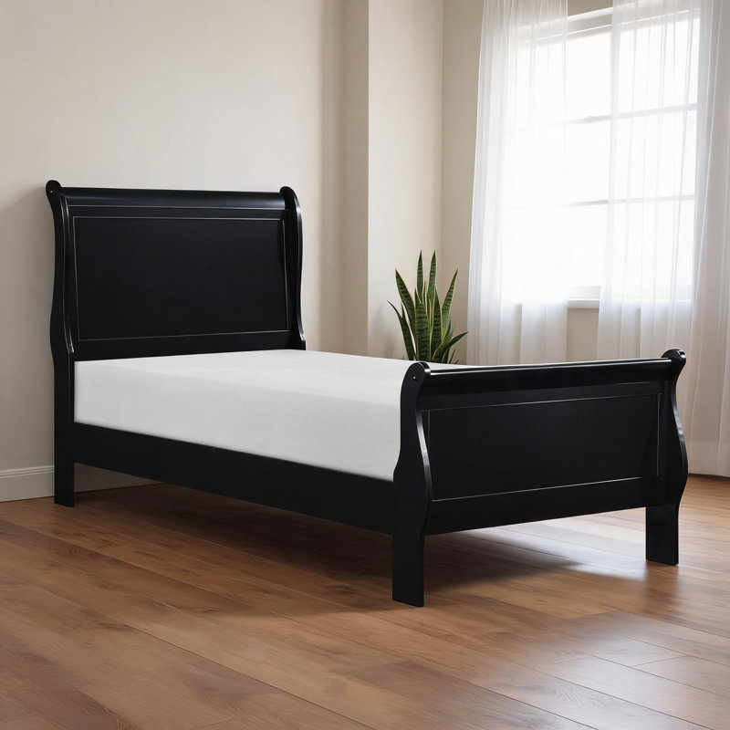 Structure de lit simple en bois massif de style Louis Philippe avec une finition noire élégante pour la chambre à coucher