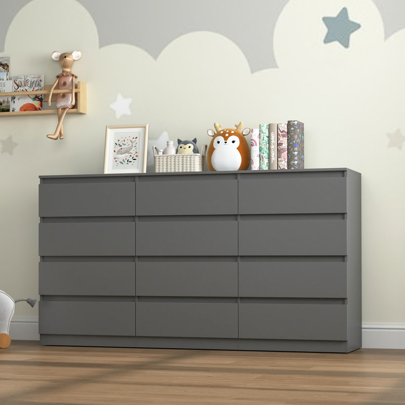 12 - Drawer Double Dresser, Grey