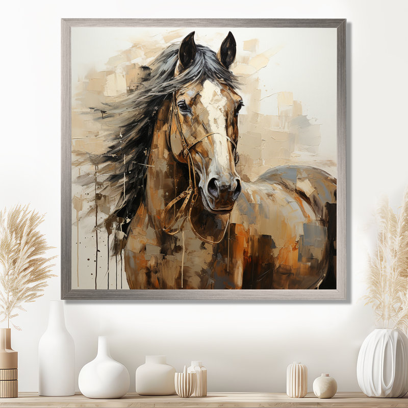 Cheval, liberté symbolique - impression sur toile, H 16 po x l 16 po x P 1 po, Encadrement argenté
