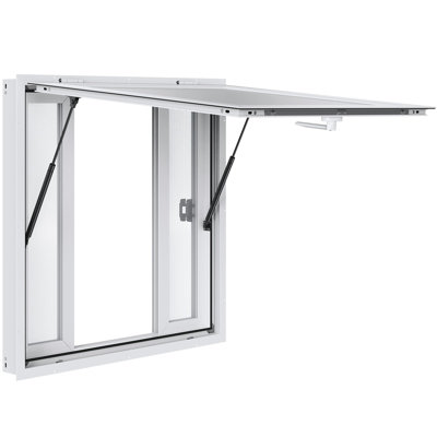 Concession Window 36"X36", Aluminum Alloy Food Truck Service Window With 4 Horizontal Sliding Windows And Awning Door And Drag Hook, Up To 85 Degrees Serving Window For Food Truck Concession Trailer