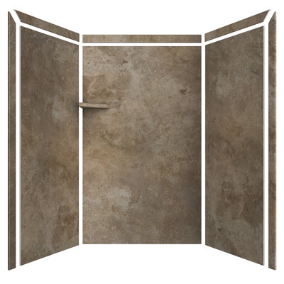 FlexStone Elegance 3-Panel 48"W x 36"D x 80"H Alcove Shower Surround in Mocha Travertine