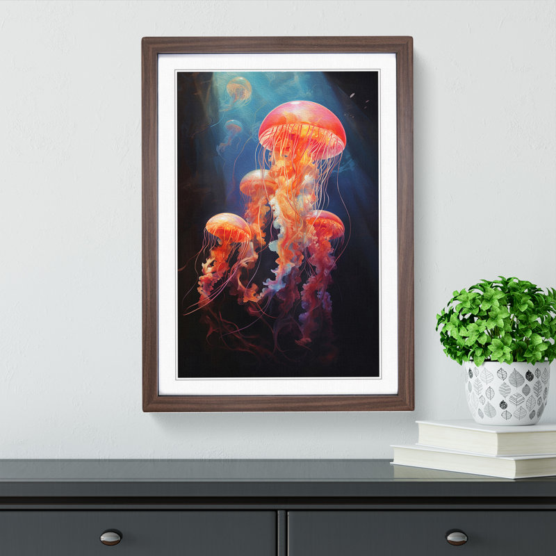 Jellyfish Classicism - Single Picture Frame Print on Wood, Walnut Framed, 64cm H x 46cm W x 2cm D