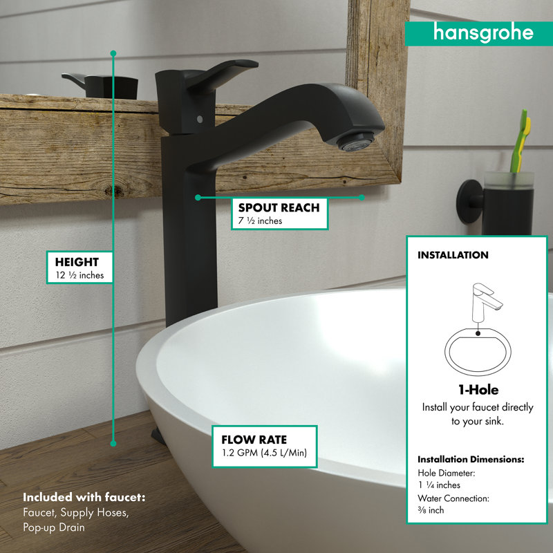 Hansgrohe Metropol Classic Single-Hole Faucet 260 with Drain Assembly, 1.2 GPM, Matte Black
